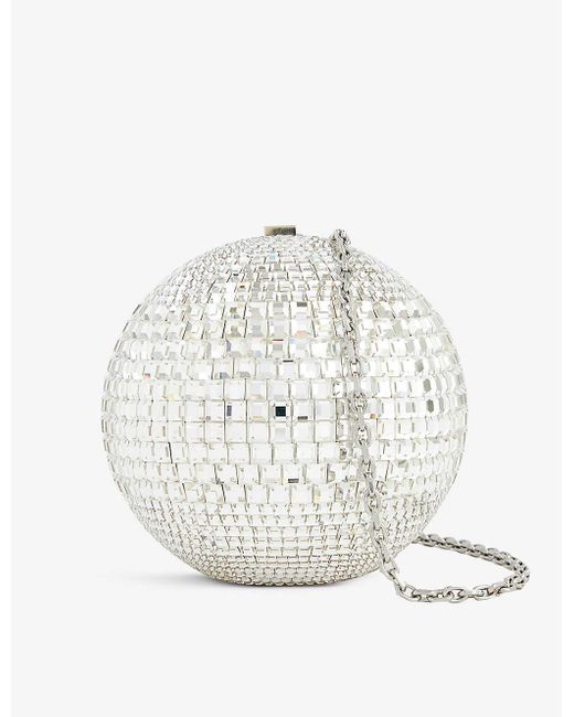 Judith Leiber White Disco Ball Crystal-embellished Clutch Bag