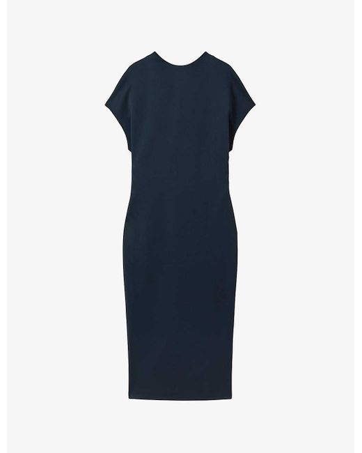 Reiss Blue Vy Tasha Ruched-front Bodycon Stretch-jersey Midi Dress