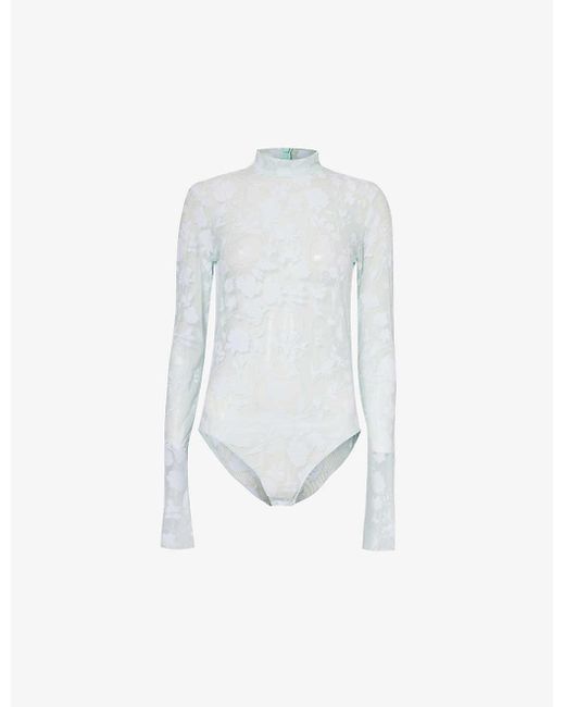 Givenchy White Floral-pattern High-neck Mesh Body