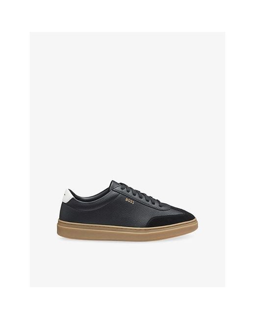 Boss Blue Tennis Leather Trainers for men