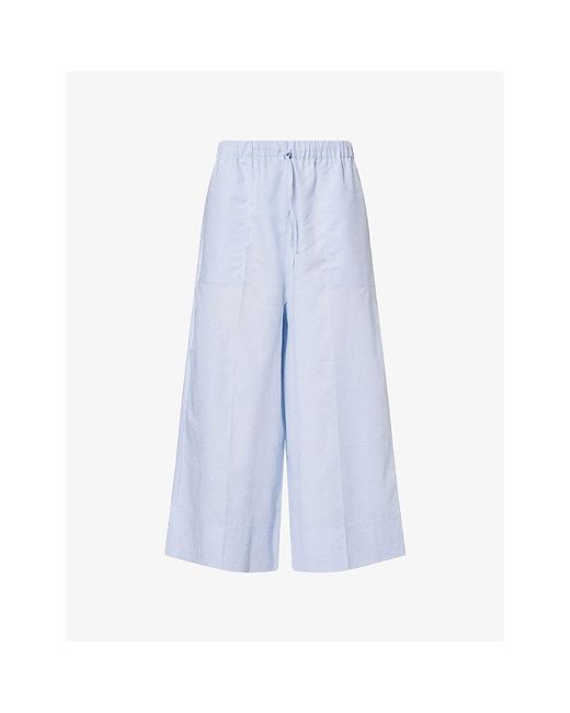 Totême Blue Logo-Embroidered Wide-Leg Cotton And Linen Trousers