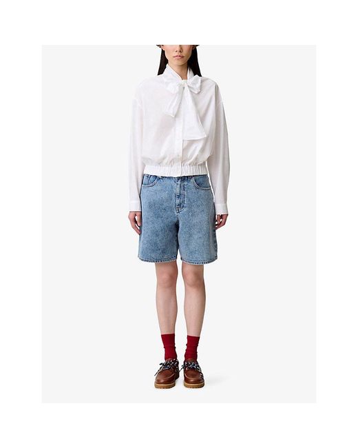 Claudie Pierlot White Pussybow Long-Sleeved Cotton-Poplin Blouse