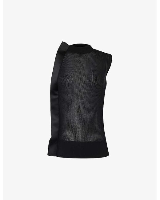 Sacai Black Contrast-panel Slim-fit Knitted Top