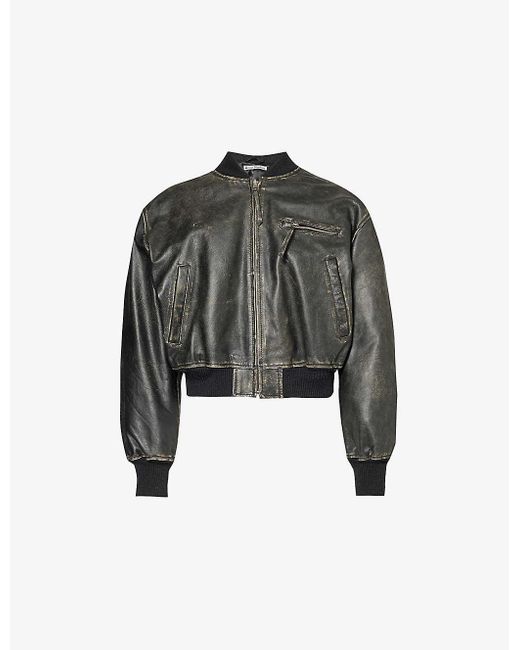 Acne Black Stand-collar Long-sleeve Leather Jacket