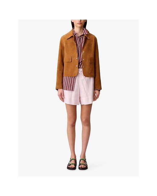 Claudie Pierlot Pink Striped Drawstring-Waist Cotton-Blend Shorts