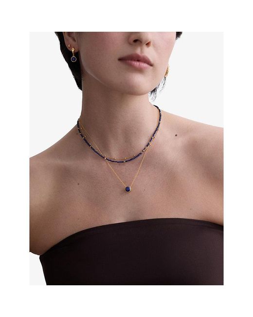 Astley Clarke White Luna 18Ct- Plated Sterling- And Lapis Pendant Necklace