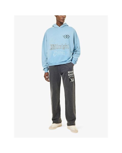 Duke & Dexter Blue Mc Sunfaded Printed Cotton Hoody for men