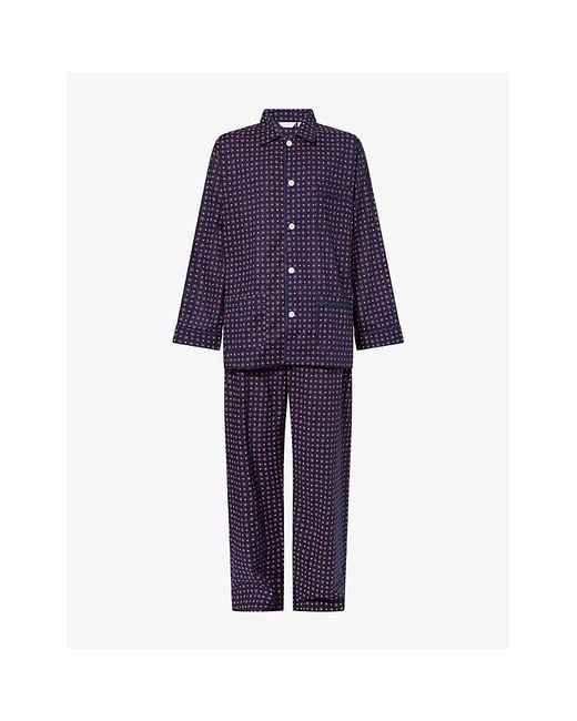 Derek Rose Blue Nelson Printed Cotton Pyjama Set for men