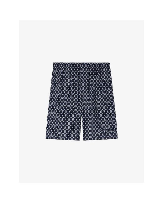 Sandro Blue Graphic-Print Elasticated-Waist Woven Shorts for men