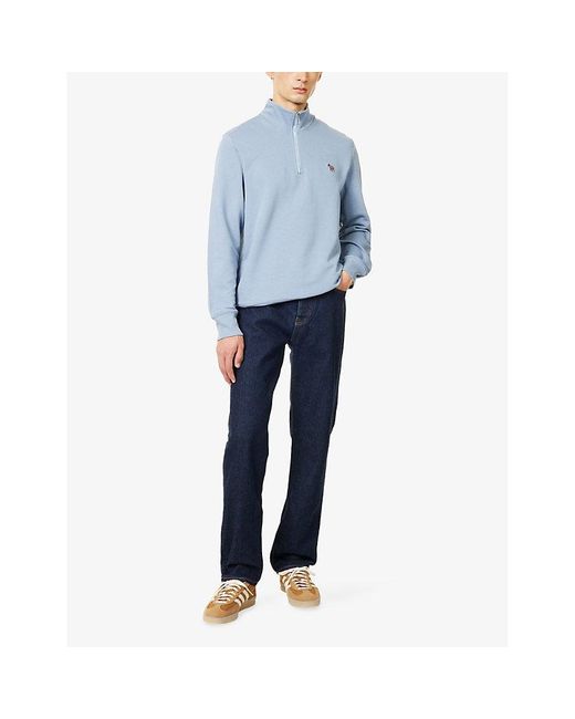 Paul Smith Blue Zebra Embroidered-Logo Half-Zip Cotton-Jersey Sweatshirt for men