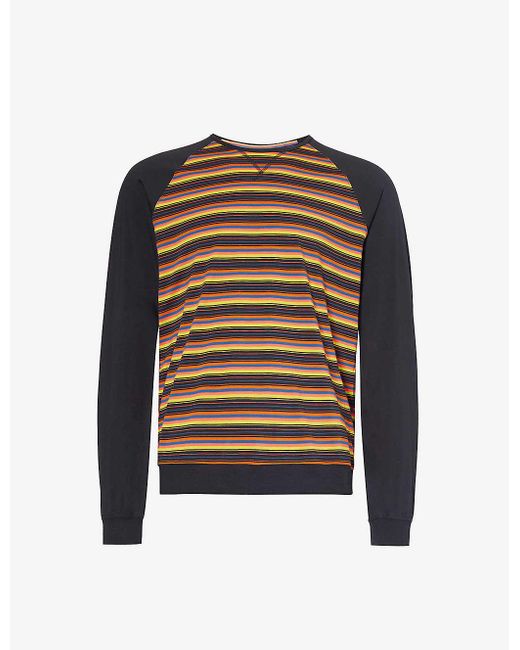 Paul Smith Black Striped Contrast-trim Stretch-cotton Sweatshirt for men