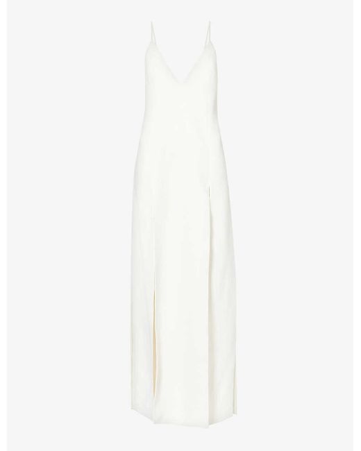 Khaite White Nonya V-neck Woven Maxi Dress