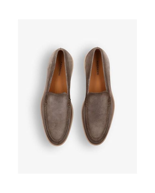 Magnanni Shoes Brown Paraiso Tonal-Stitching Suede Loafers for men