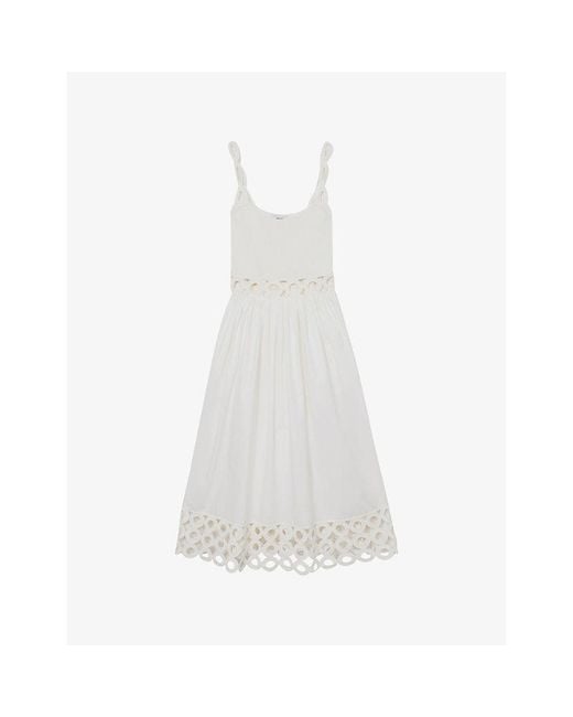 Reiss White Rita Cut-Out Knitted And Cotton Midi Dress