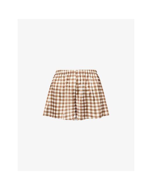 THE NAP CO White Gingham-Print Satin Stretch-Woven Shorts