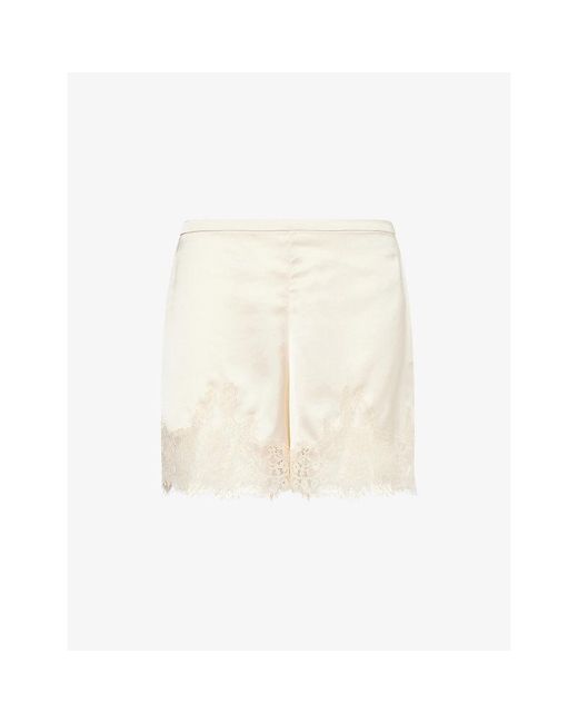 Reformation White Fern Lace-Trim Satin Shorts