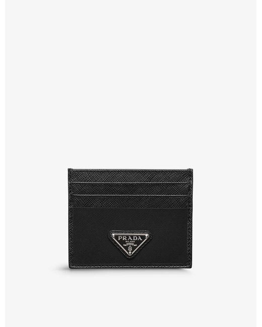 Prada Black Logo-plaque Saffiano Leather Card Holder for men
