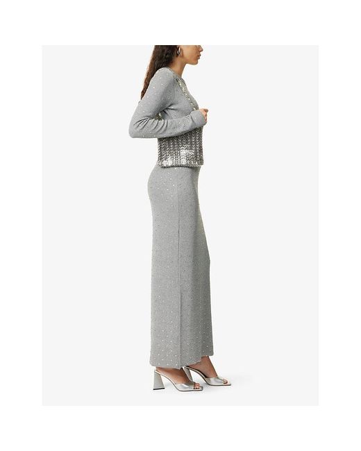 Rabanne Gray Robe Rhinestone-embellished Stretch-knit Maxi Dress