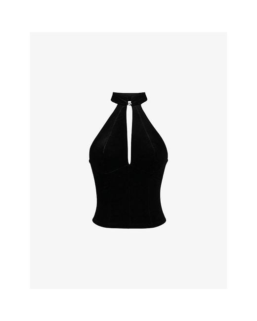 House Of Cb Black Zia Halterneck Stretch-Velvet Top Xs (A-C Cup)