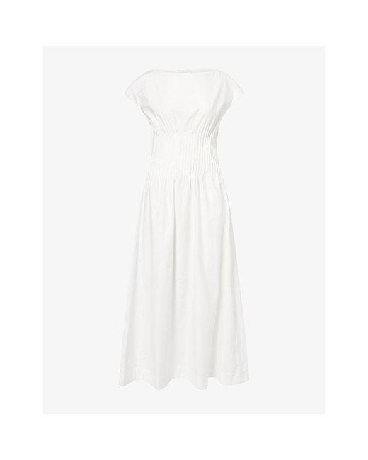 Reformation White Aintana Cinched-Waist Cotton-Blend Midi Dress