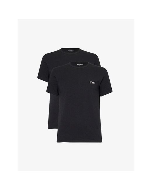 Emporio Armani Black Brand Logo-Print Pack Of Two Cotton-Jersey T-Shirts for men