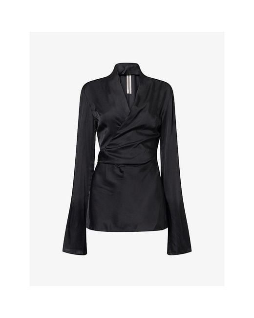 Rick Owens Black Laura Wrap-Round Satin Top