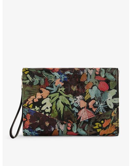 Ted Baker Black Beinina Floral-print Faux-leather Clutch