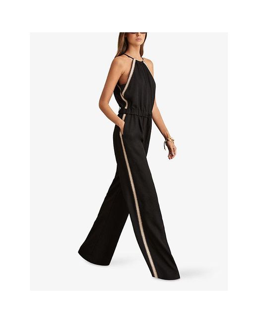 Reiss Black Auden Wide-Leg Woven Jumpsuit