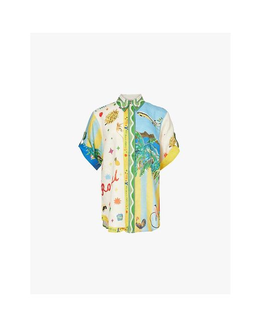 ALÉMAIS White Text-And-Graphic-Print Linen Shirt