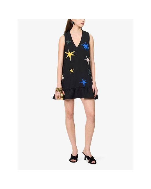 Sister Jane Black Star-Embroidered Woven Mini Dress