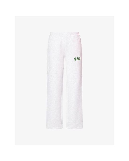 Ru & Rocka White Varsity Logo-Print Jersey Jogging Bottoms