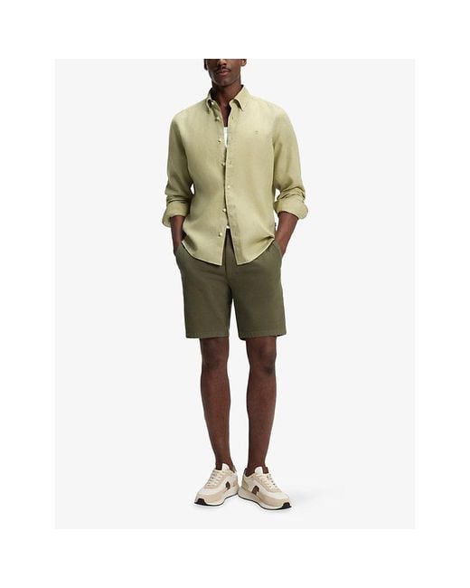 Boss Green Brand-Embroidered Long-Sleeved Linen Shirt for men