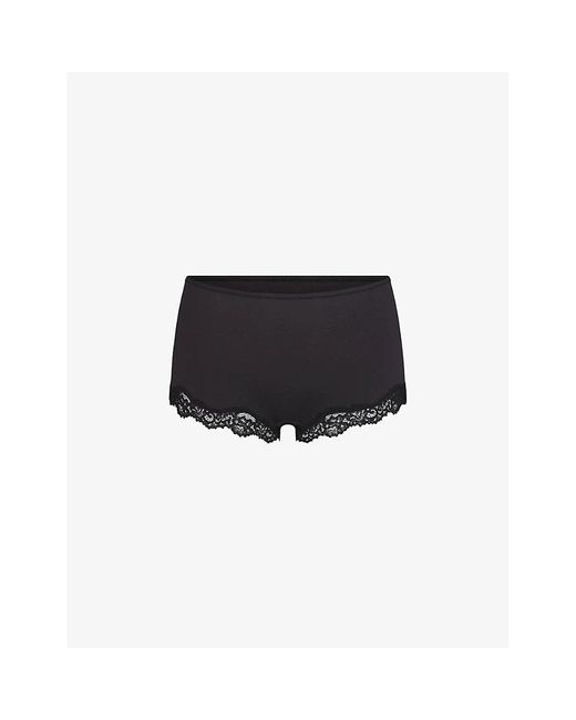 Skims Black Fits Everybody Lace-Trim Stretch-Woven Boy Shorts Xxxxl