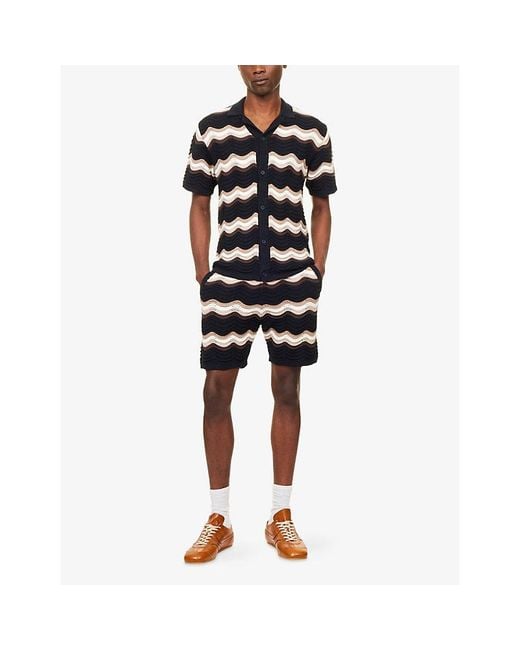 Raith Black Primavera Wavy Crochet Cotton-Knit Shirt for men