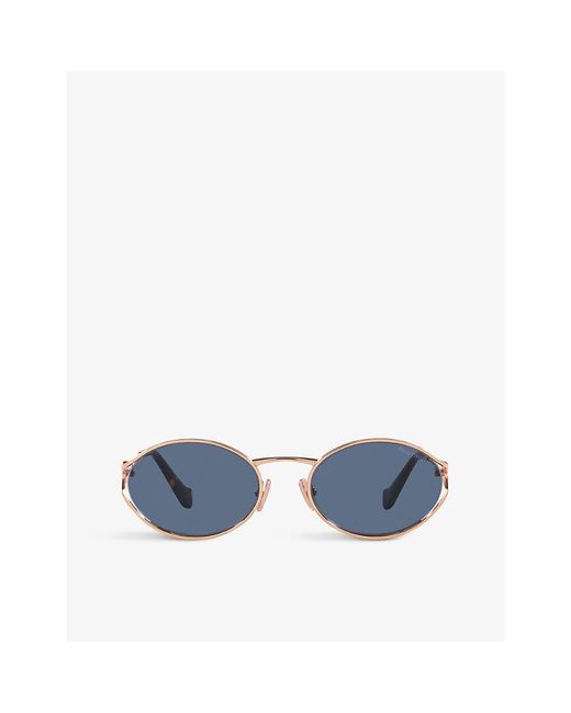 Miu Miu Mu 52ys Round-frame Branded-arm Metal Sunglasses in Blue | Lyst  Australia