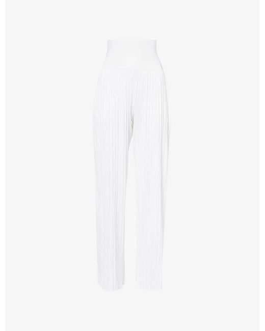 Alaïa White Pleated Wide-leg Knitted Trousers