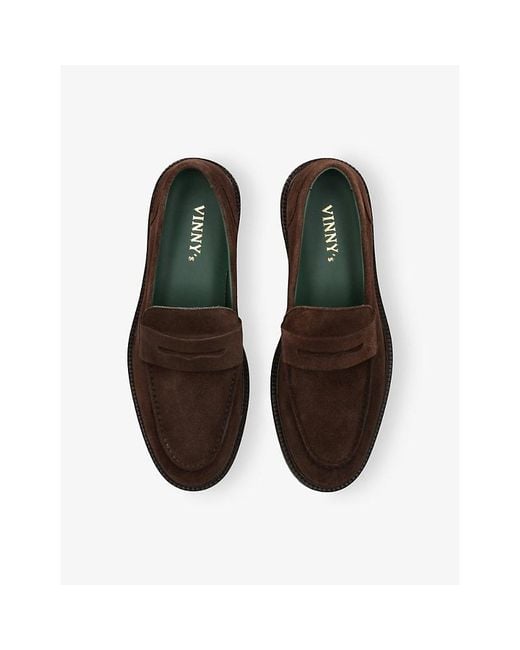 VINNY'S Brown Townee Suede Loafers for men