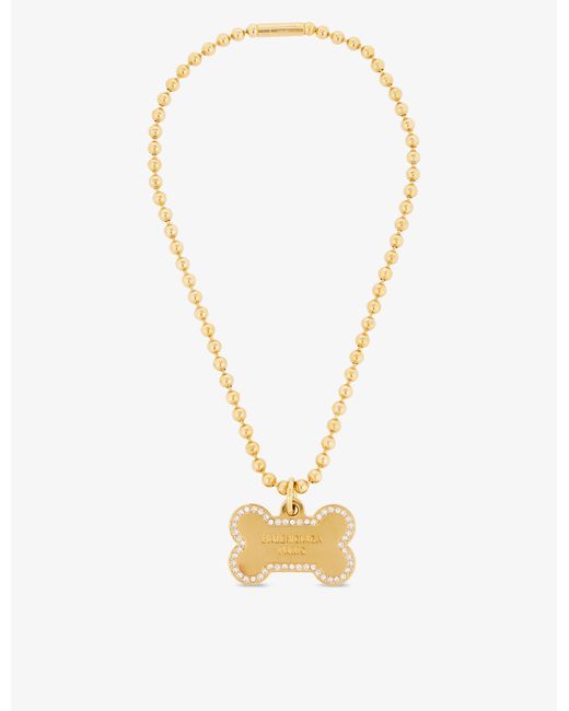 Balenciaga Puppy Gold-toned Brass And Crystal Pendant Necklace in Gold