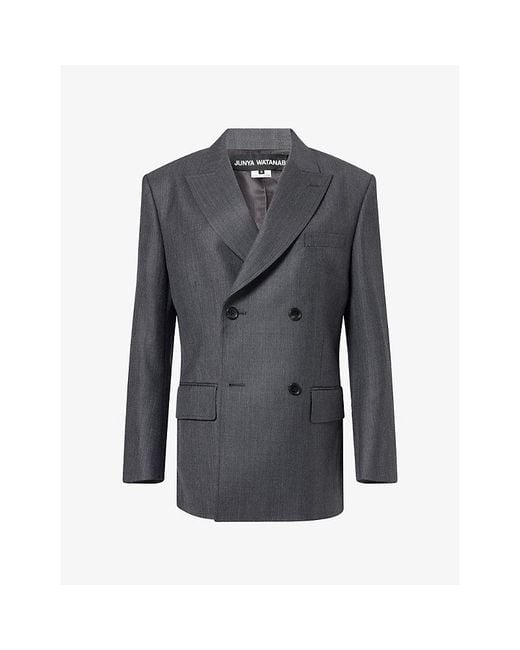 Junya Watanabe Gray Double-Breasted Peak-Lapel Wool Blazer