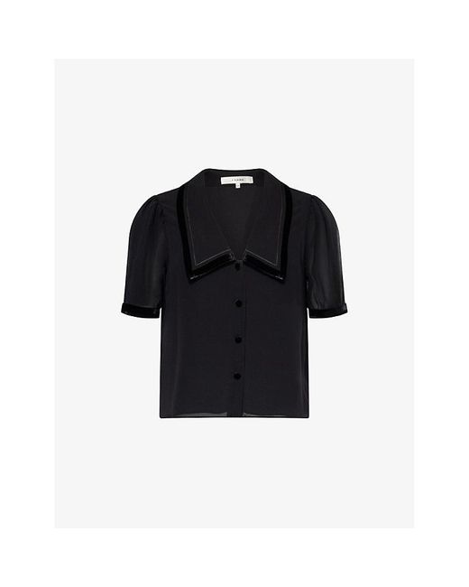 FRAME Black The Velvet Trim Sailor Silk Blouse
