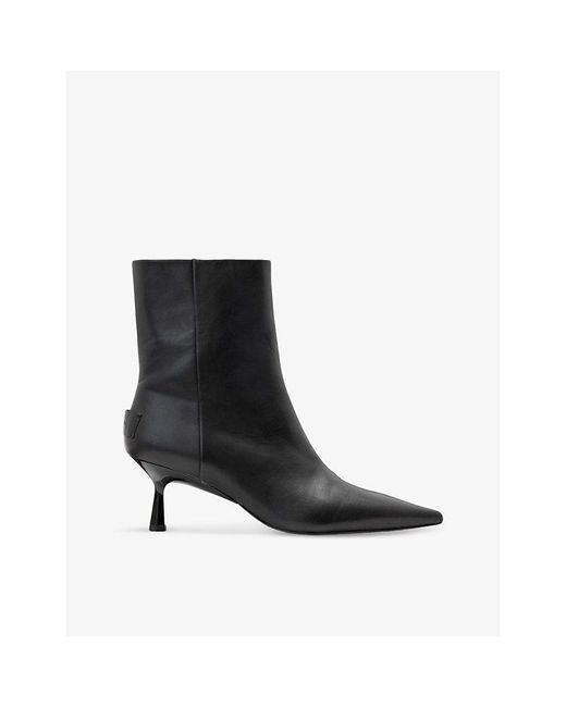 AllSaints Black Vivian Logo-Embossed Heeled Leather Ankle Boots