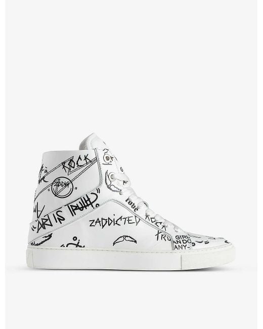 Zadig & Voltaire White High Flash Branded-text Leather Trainers