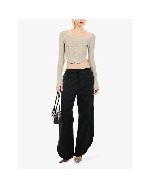 Alaïa White Long-Sleeve Corset Wool-Blend Top