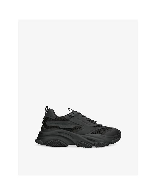 Steve Madden Black Possess Chunky Mesh And Faux-Leather Trainers for men