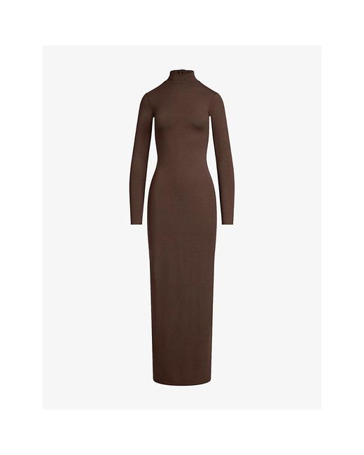 Skims Brown Smooth Layers Crewneck Modal-Jersey Maxi Dress