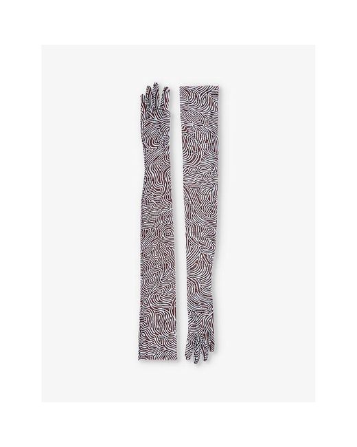 Dries Van Noten Purple Geometric-print Elbow-length Stretch-mesh Gloves