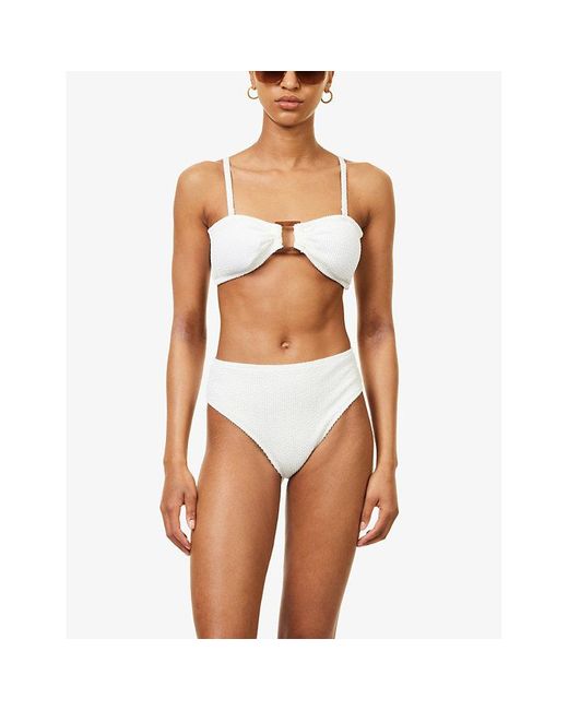 4th & Reckless White Lulu Crinkle-texture Balconette Bikini Top