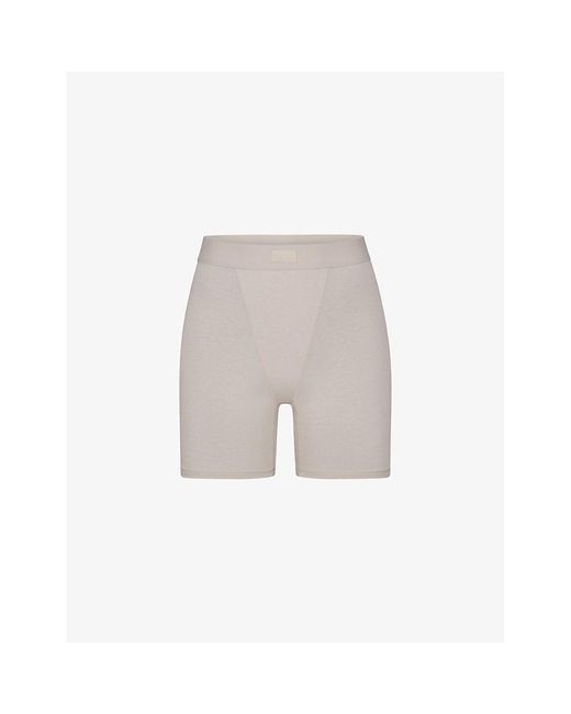 Skims Gray Boyfriend Logo-waistband Stretch Cotton And Modal Boxer Shorts
