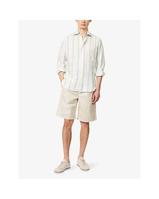 Eleventy White Classic-Collar Striped Linen Shirt for men