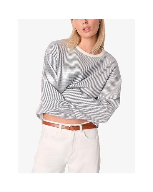 The White Company Gray Stripe-Print Oversized Stretch Cotton-Jersey Top